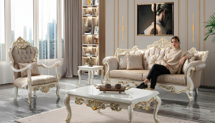 Divano in tessuto Divano imbottito Set di divani Grigio Chesterfield Sofa