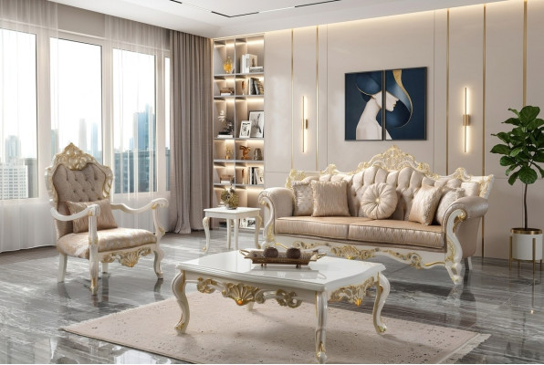 Divano in tessuto Divano imbottito Set di divani Grigio Chesterfield Sofa
