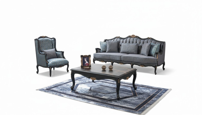 Divano Set di divani Divano in tessuto Divano imbottito Grigio Chesterfield