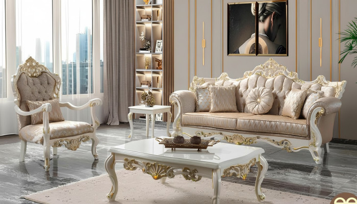 Divano di lusso in tessuto Chesterfield beige
