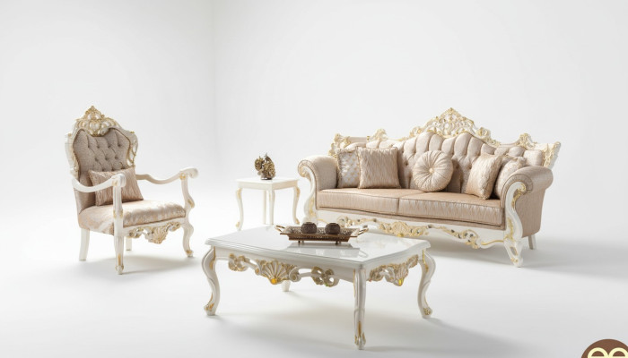 Divano di lusso in tessuto Chesterfield beige