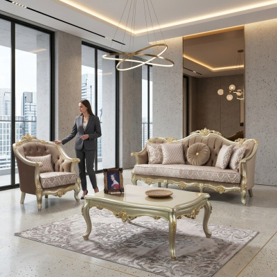 Divano in tessuto Divano imbottito Set di divani Beige Chesterfield