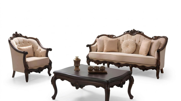 Divano imbottito Divano Set di divani in tessuto color beige Chesterfield