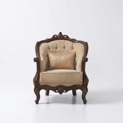 Poltrona poltrona con braccioli in stoffa beige poliestere legno salotto barocco