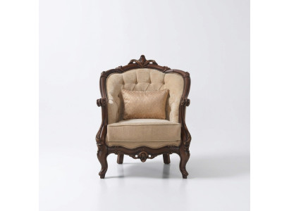 Poltrona poltrona con braccioli in stoffa beige poliestere legno salotto barocco