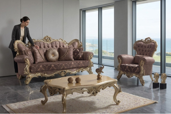 Set di divani imbottiti in tessuto lilla Chesterfield, divano, divano letto, divano lilla.