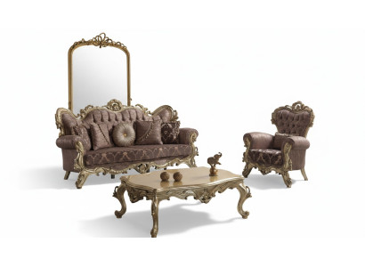 Set divano Chesterfield in tessuto lilla con divano e divano - tradotto in Italiano.