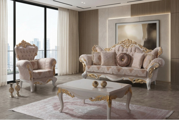 Set di divani di lusso Composizione completa del divano Divano beige Divano imbottito Divano in tessuto Sofa