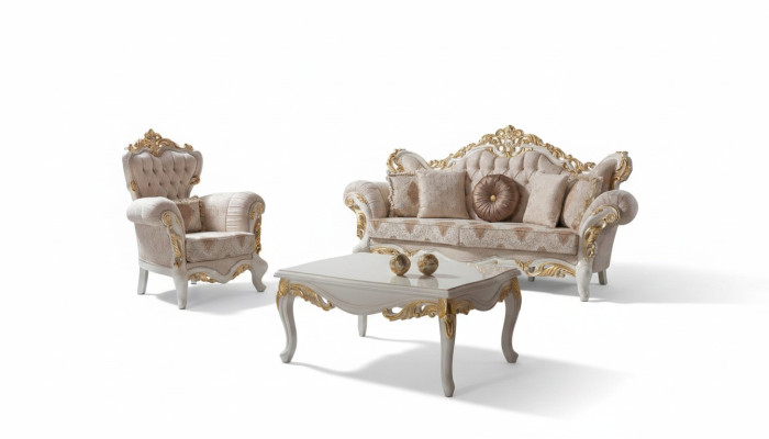 Set di divani di lusso Composizione completa del divano Divano beige Divano imbottito Divano in tessuto Sofa