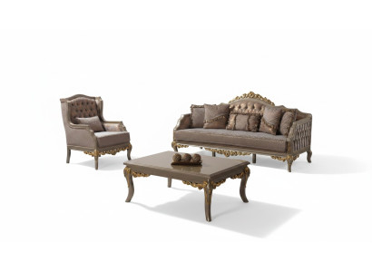 Set divano in tessuto color marrone Chesterfield con divano imbottito divano divano in tessuto.