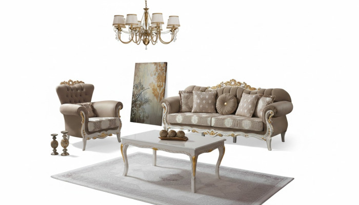 Divano in tessuto marrone Chesterfield, set 3+1.