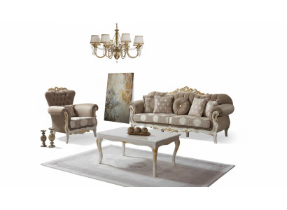 Divano in tessuto marrone Chesterfield, set 3+1.
