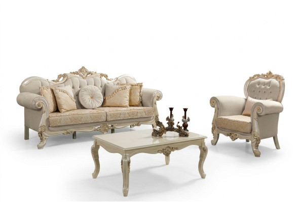 Divano Divano imbottito Divano divanetto Divano in tessuto Beige Chesterfield Set Divani