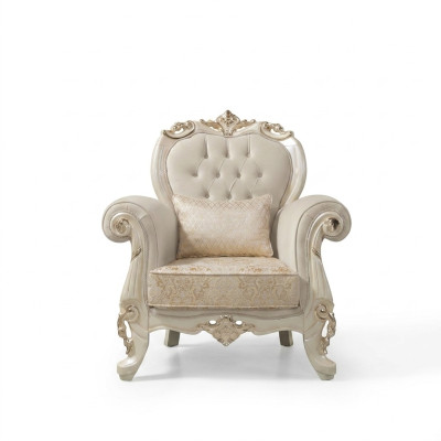 Poltrona monoposto Poltrona ad ali di paglia Un posto Tessuto Beige Poliestere Legno Barocco