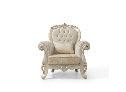 Poltrona monoposto Poltrona ad ali di paglia Un posto Tessuto Beige Poliestere Legno Barocco