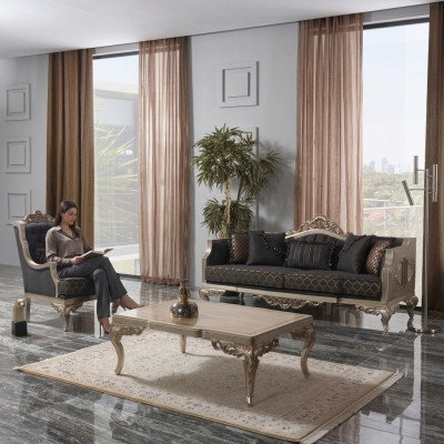 Set di divani da soggiorno Divano imbottito Set divano Chesterfield grigio in tessuto.