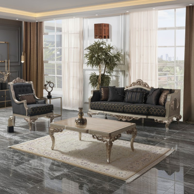 Set di divani da soggiorno Divano imbottito Set divano Chesterfield grigio in tessuto.
