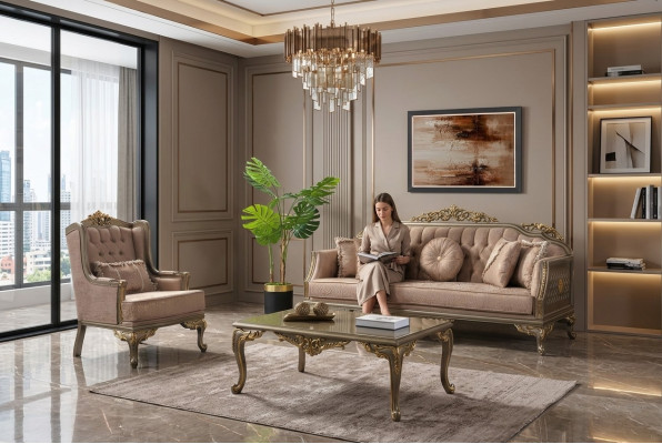Lusso Set completo di divani Divano in tessuto Beige Poltrona