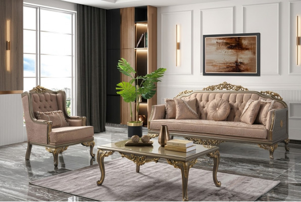 Lusso Set completo di divani Divano in tessuto Beige Poltrona