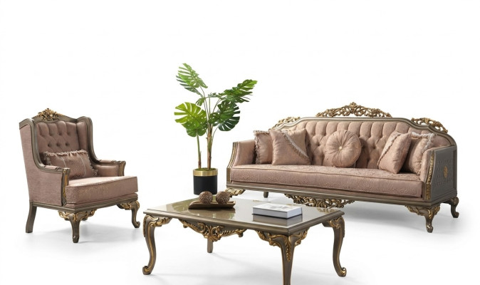 Lusso Set completo di divani Divano in tessuto Beige Poltrona