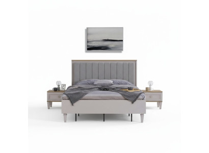 Imposta camera da letto matrimoniale: letto, comodini in legno grigio, 3 pezzi.