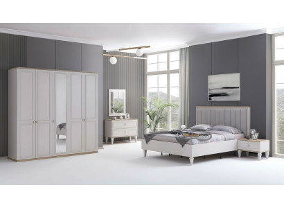 Completo di mobili da camera da letto Letti moderni in legno Set da 6 pezzi Camera da letto grigia.