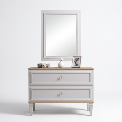 Comò con specchio Camera da letto Consolle Legno Grigio Set 2 pezzi Moderno