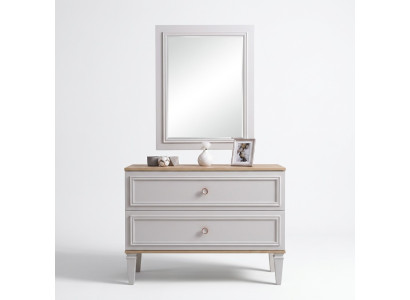 Comò con specchio Camera da letto Consolle Legno Grigio Set 2 pezzi Moderno