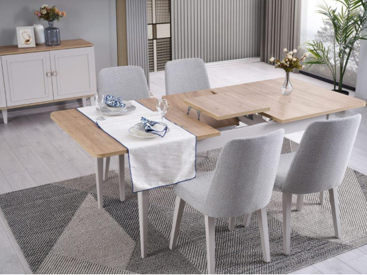 Gruppo da pranzo, set di mobili da sala da pranzo 8 pezzi, tavolo da pranzo, sedie in legno grigio.