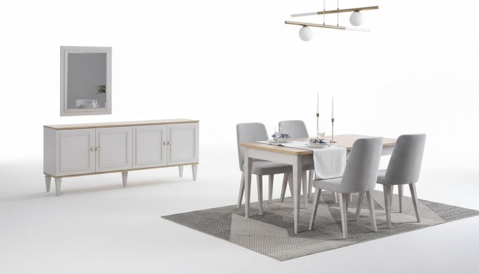 Mobili da sala da pranzo Set da pranzo Sala da pranzo Tavolo Sedie Legno Grigio Set 9 pezzi  Möbel für Esszimmer Esszimmerset Esszimmer Tisch Stühle Holz Grau Set 9-teilig