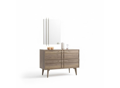 Comò con specchio camera da letto consolle legno marrone set 2 pezzi moderno.