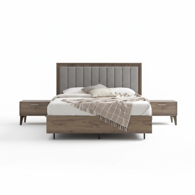 Camera da letto Set matrimoniale Letto Comodini Marrone Legno Set 3 Pezzi
