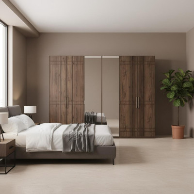 Armadio guardaroba Armadio da camera Armadio Marrone Legno Specchio 6 porte