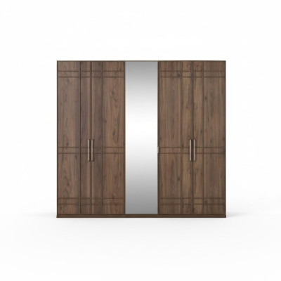 Armadio guardaroba in legno marrone con specchio e 5 ante