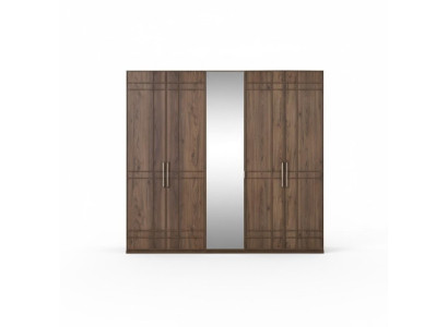 Armadio guardaroba in legno marrone con specchio e 5 ante