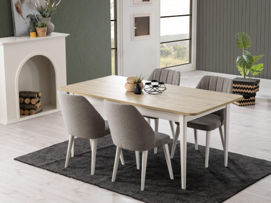 Gruppo di tavoli e sedie da pranzo Set di mobili da sala da pranzo 9 pezzi Tavolo da pranzo Sedie in legno Bianco