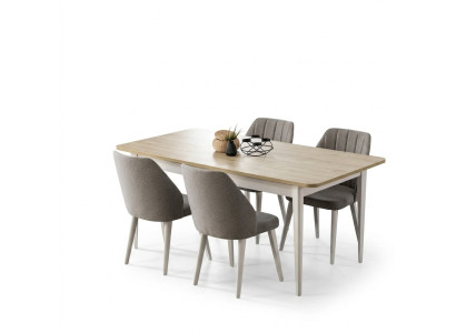 Gruppo da pranzo, set da tavolo da pranzo 7 pezzi bianco in legno per sala da pranzo.