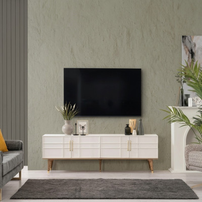 Mobile porta TV Basso mobile moderno armadietto televisivo. Soggiorno bianco in legno