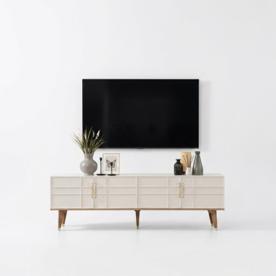Mobile porta TV Basso mobile moderno armadietto televisivo. Soggiorno bianco in legno