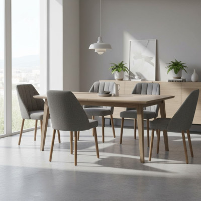 Gruppo di sedie da pranzo Set 6 pezzi Sedie Tessuto Grigio Posti a Sedere per la Sala da Pranzo