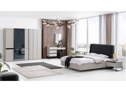 Set da camera da letto con letto matrimoniale, comodini in legno bianco 7 pezzi.