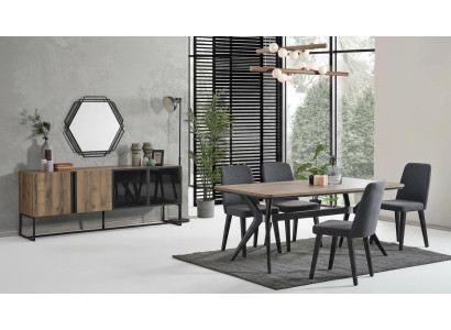 Set da pranzo di lusso da 9 pezzi in legno marrone per sala da pranzo con tavolo.