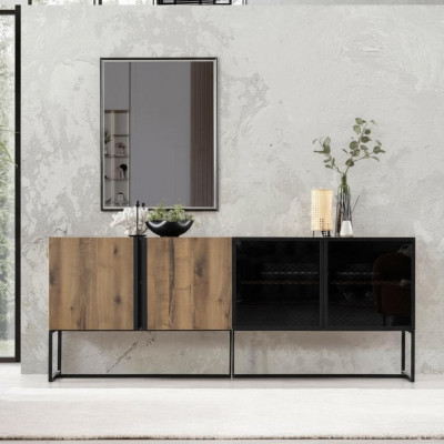 Mobile credenza con specchio gruppo comò legno marrone sala da pranzo