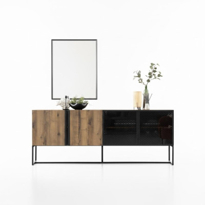 Mobile credenza con specchio gruppo comò legno marrone sala da pranzo