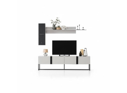 Mobile TV in legno bianco per soggiorno.