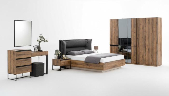 Set da camera da letto di lusso con letto matrimoniale in legno color marrone moderno 7 pezzi