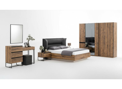 Set da camera da letto di lusso con letto matrimoniale in legno color marrone moderno 7 pezzi