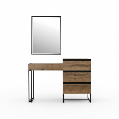 Tavolino per il trucco, tavolino da toeletta, consolle, cassettiera, specchio, set 2 pezzi marrone.
