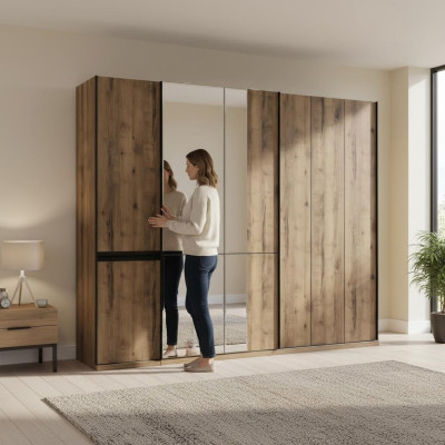 Armadi Armadi da camera da letto Armadio guardaroba di lusso Marrone Legno Specchio Grande