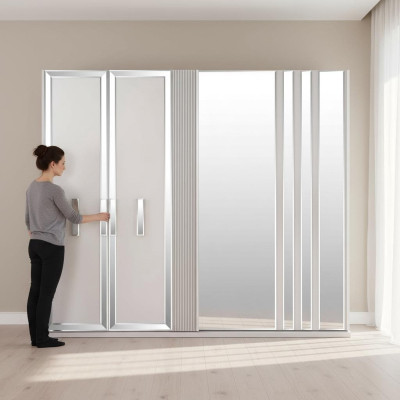 Design armadio di lusso con specchio grande in legno bianco moderno